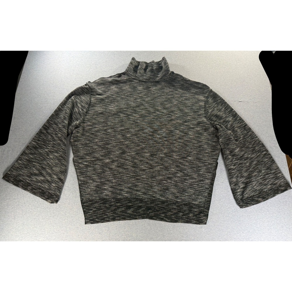 We The Free Sunny Days Pullover Mock Neck Marled Knit Top Black White Large
